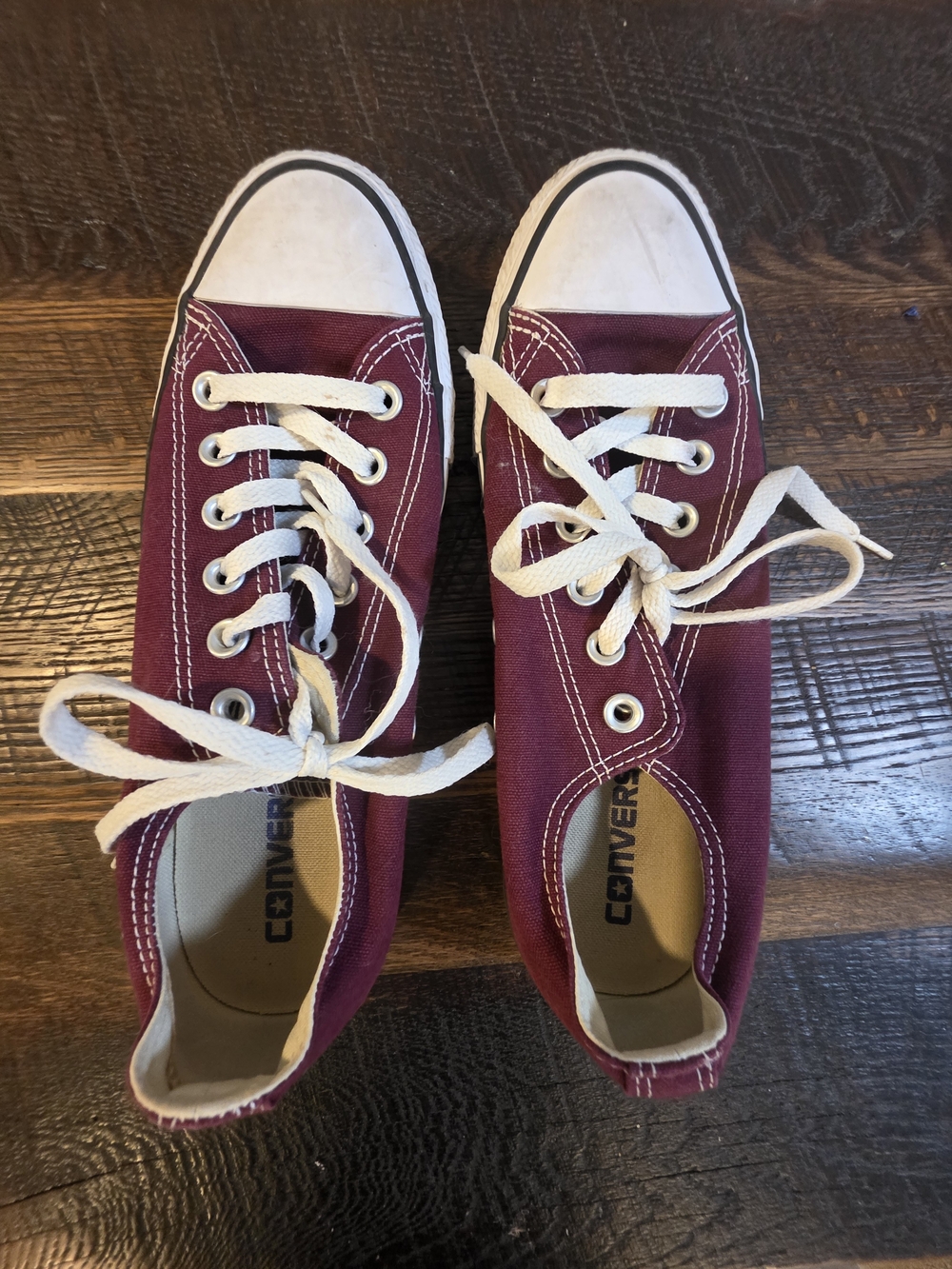 Converse Low Top Canvas Sneakers in Maroon with White Accents